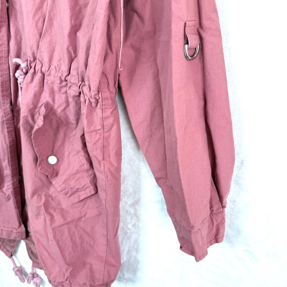 100% Cotton Anorak Jacket Womens S Pink Mauve Cinched Waist Full Zip Utility - Picture 3 of 9
